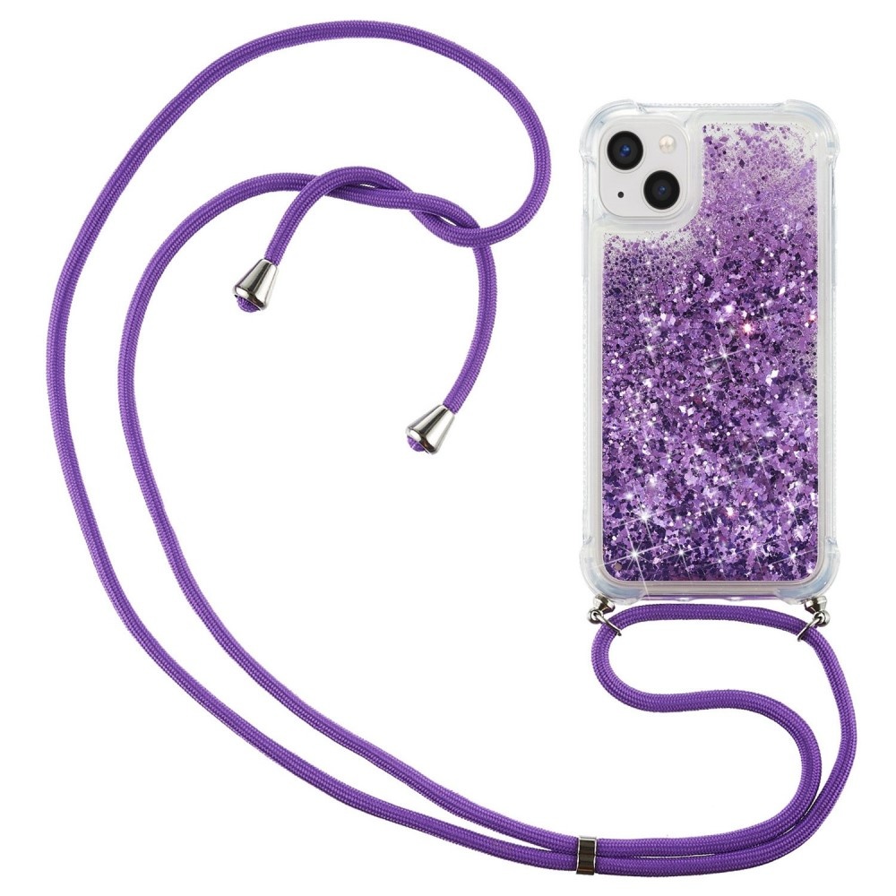 Lunso - Backcover hoes met koord - iPhone 14 - Glitter Paars