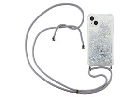 Lunso - Backcover hoes met koord - iPhone 14 - Glitter Zilver