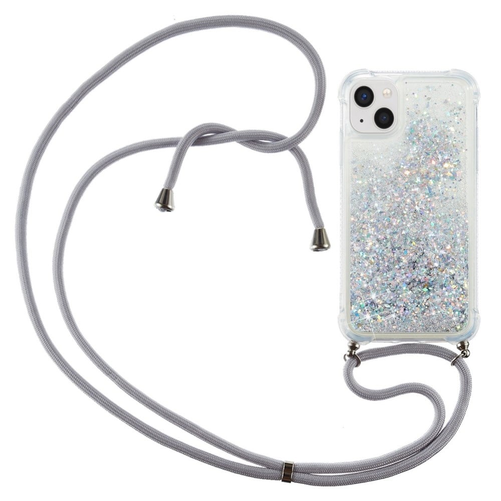 Lunso - Backcover hoes met koord - iPhone 14 - Glitter Zilver