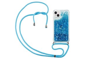 Lunso - Backcover hoes met koord - iPhone 14 - Glitter Blauw