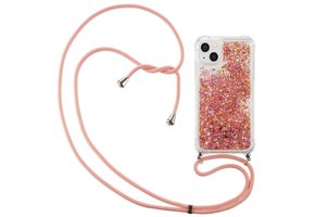 Lunso - Backcover hoes met koord - iPhone 14 - Glitter Rose Goud