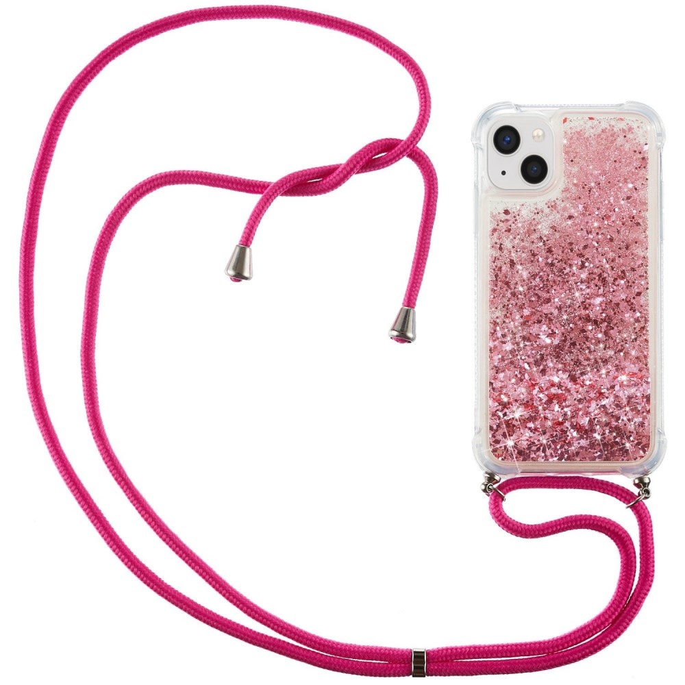 Lunso - Backcover hoes met koord - iPhone 14 - Glitter Roze