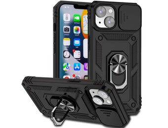 Lunso - Armor backcover hoes met ringhouder - iPhone 14 Plus - Zwart