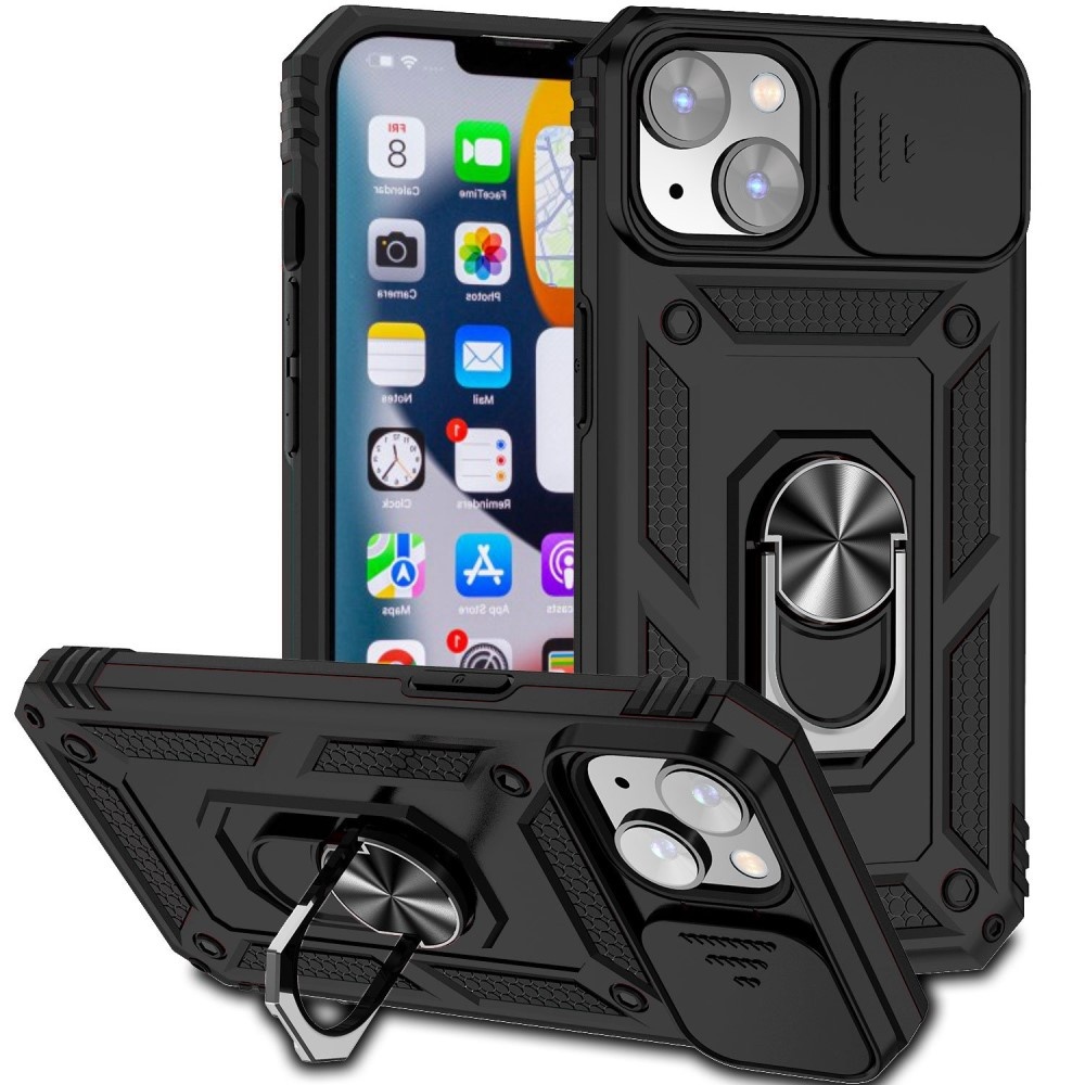 Lunso - Armor backcover hoes met ringhouder - iPhone 14 Plus - Zwart