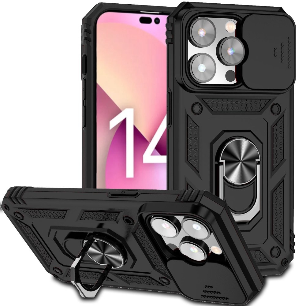 Lunso - Armor backcover hoes met ringhouder - iPhone 14 Pro Max - Zwart