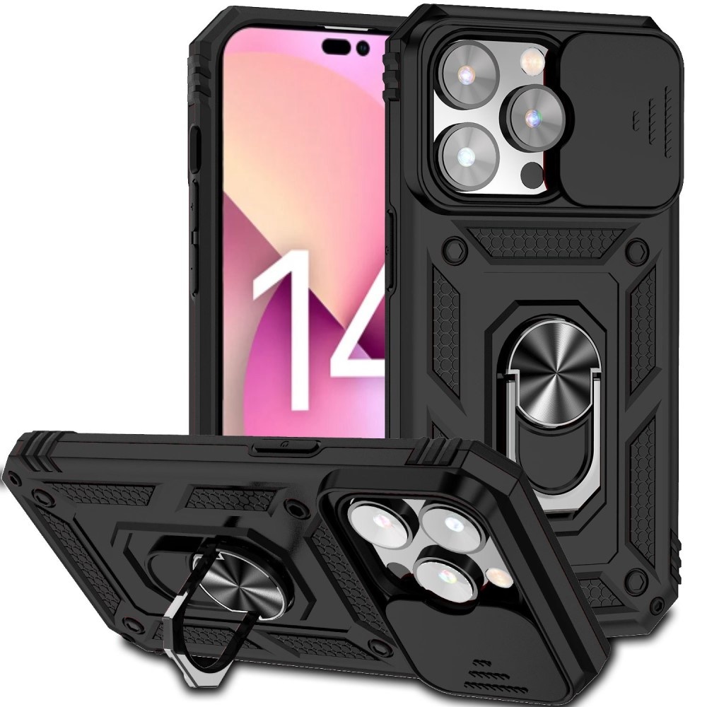 iPhone 14 Pro Armor backcover hoes met ringhouder Zwart