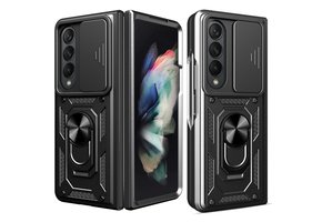 Lunso - Samsung Galaxy Z Fold4 - Armor Guard telefoonhoes met ringhouder - Zwart