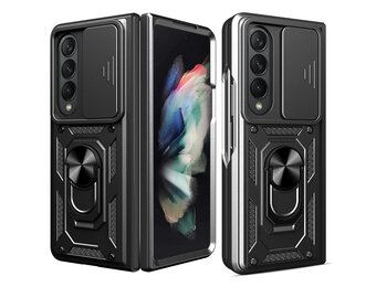Lunso - Samsung Galaxy Z Fold4 - Armor Guard telefoonhoes met ringhouder - Zwart