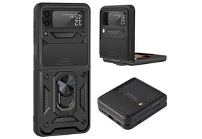 Lunso - Samsung Galaxy Z Flip4 - Armor Guard telefoonhoes met ringhouder - Zwart