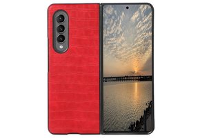 Lunso - Samsung Galaxy Z Fold4 - Croco patroon cover hoes - Rood