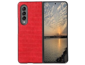 Lunso - Samsung Galaxy Z Fold4 - Croco patroon cover hoes - Rood