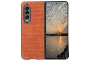 Lunso - Samsung Galaxy Z Fold4 - Croco patroon cover hoes - Lichtbruin