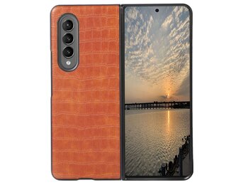 Lunso - Samsung Galaxy Z Fold4 - Croco patroon cover hoes - Lichtbruin