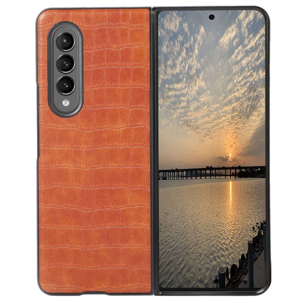 Lunso - Samsung Galaxy Z Fold4 - Croco patroon cover hoes - Licht bruin