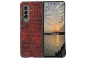 Lunso - Samsung Galaxy Z Fold4 - Croco patroon cover hoes - Bruin