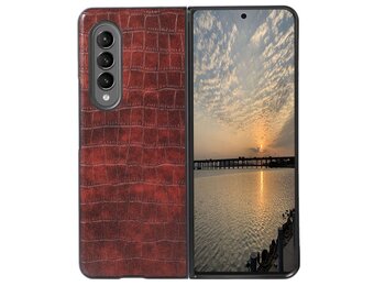 Lunso - Samsung Galaxy Z Fold4 - Croco patroon cover hoes - Bruin
