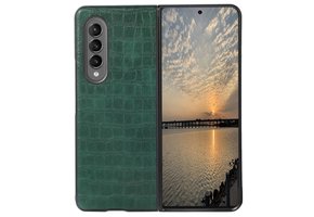 Lunso - Samsung Galaxy Z Fold4 - Croco patroon cover hoes - Groen