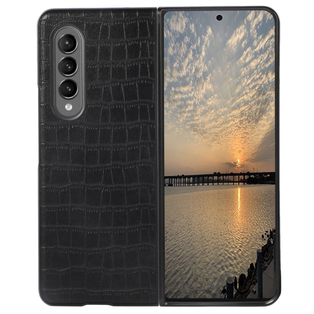 Lunso - Samsung Galaxy Z Fold4 - Croco patroon cover hoes - Zwart