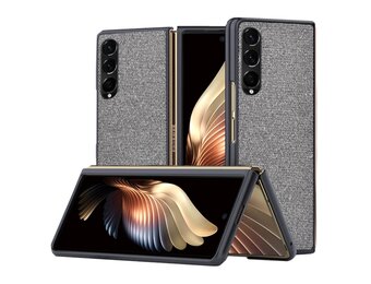 Lunso - Samsung Galaxy Z Fold4 - Canvas cover hoes - Grijs
