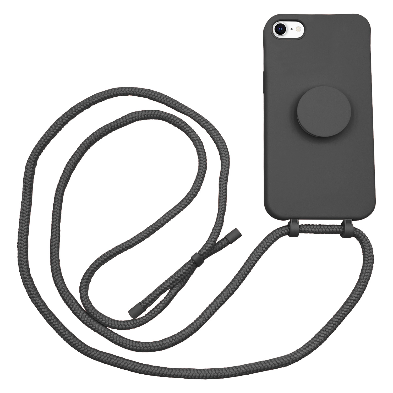 Høyde - iPhone SE (2022 / 2020) / 8 / 7 / 6(s) - Telefoonhoes met koord + Socket houder - Zwart