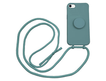Høyde - iPhone SE (2022 / 2020) / 8 / 7 / 6(s) - Telefoonhoes met koord + Socket houder - Donkergroen