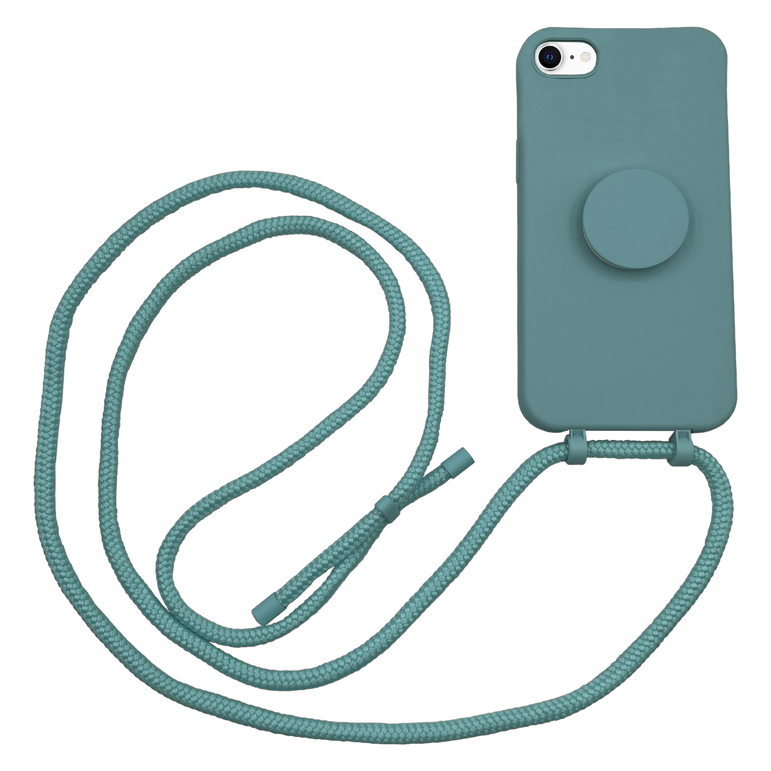Høyde - iPhone SE (2022 / 2020) / 8 / 7 / 6(s) - Telefoonhoes met koord + Socket houder - Donkergroen