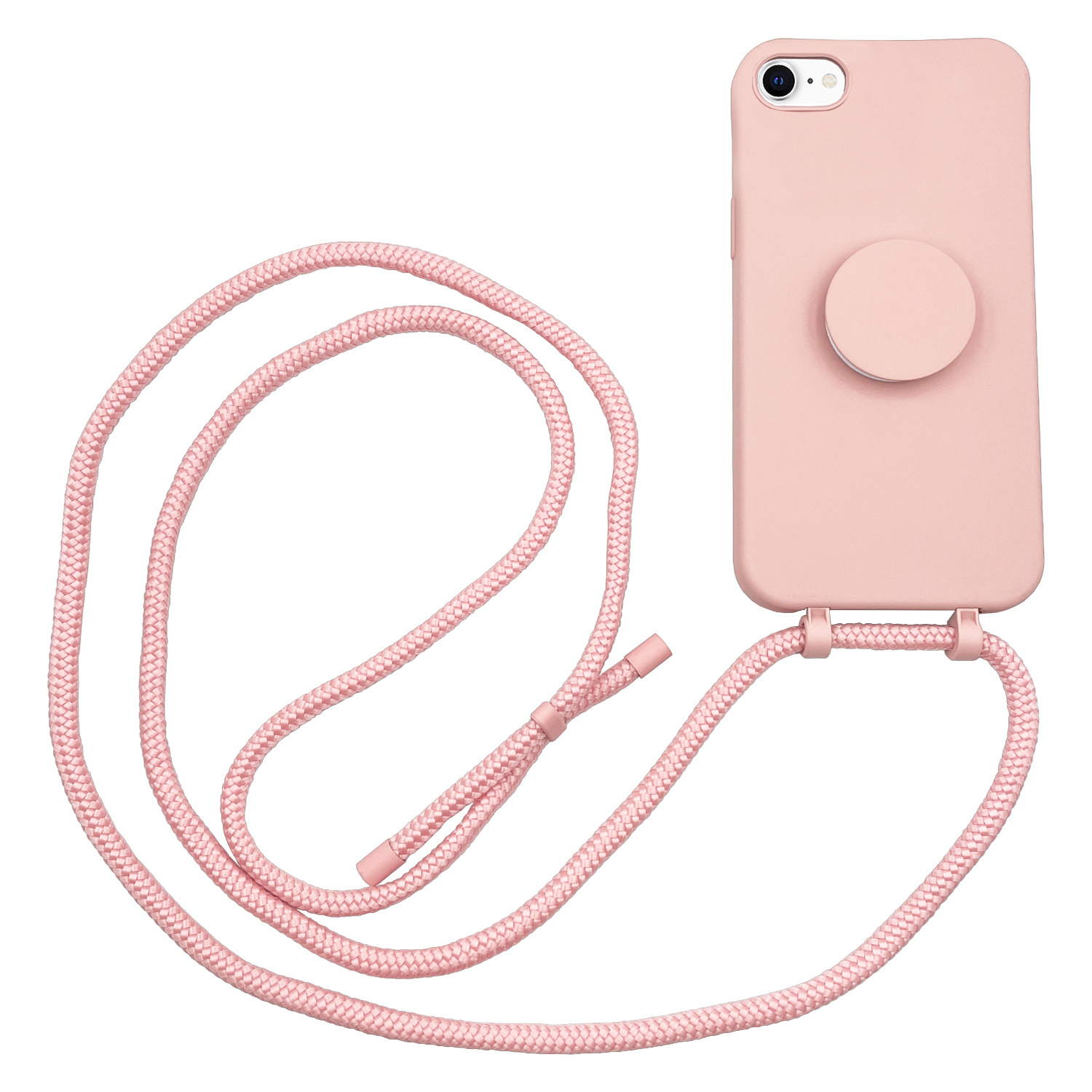 Høyde - iPhone SE (2022 / 2020) / 8 / 7 / 6(s) - Telefoonhoes met koord + Socket houder - Roze