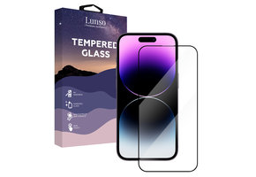 Lunso - iPhone 14 Pro Max - Gehard Beschermglas - Full Cover Screenprotector - Black Edge