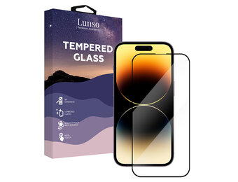 Lunso - iPhone 14 Pro - Gehard Beschermglas - Full Cover Screenprotector - Black Edge