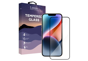 Lunso - iPhone 14 - Gehard Beschermglas - Full Cover Screenprotector - Black Edge