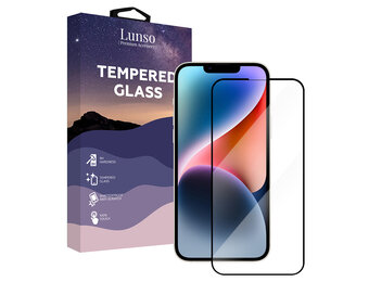 Lunso - iPhone 14 - Gehard Beschermglas - Full Cover Screenprotector - Black Edge
