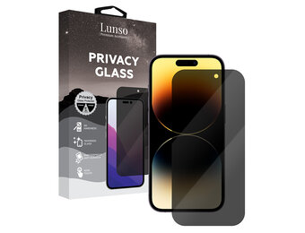 Lunso - iPhone 14 Pro - Privacy Glass - Gehard beschermglas