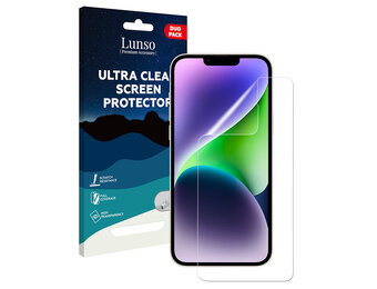 Lunso - iPhone 14 Plus - Duo Pack (2 stuks) Beschermfolie - Full Cover Screenprotector