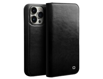Qialino - iPhone 14 Pro Max - Leren bookcase hoes - Zwart