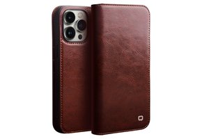 Qialino - iPhone 14 Pro Max - Leren bookcase hoes - Bruin
