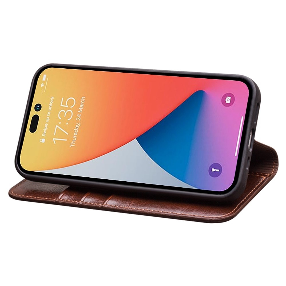 iPhone 14 Pro Max leren bookcase hoes - Bruin