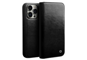 Qialino - iPhone 14 Pro - Leren bookcase hoes - Zwart