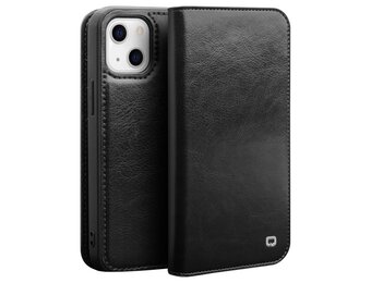 Qialino - iPhone 14 Plus - Leren bookcase hoes - Zwart