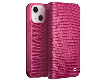 Qialino - iPhone 14 Plus - Leren bookcase hoes - Croco Roze