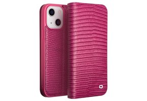 Qialino - iPhone 14 - Leren bookcase hoes - Croco Roze