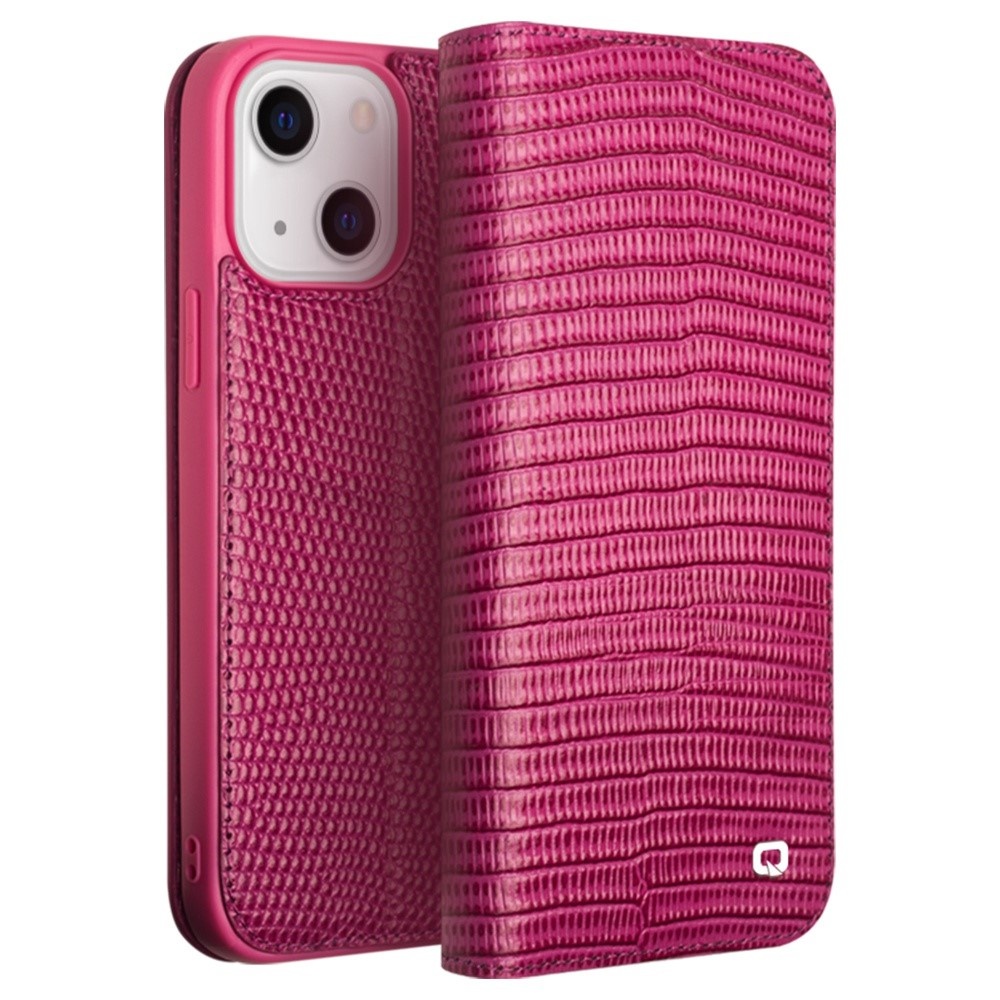 iPhone 14 leren bookcase hoes - Croco Roze