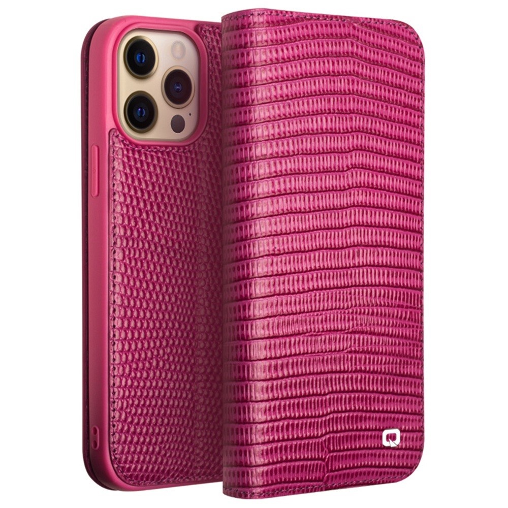 iPhone 14 Pro leren bookcase hoes - Croco Roze