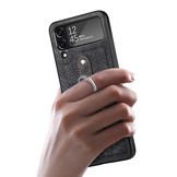 Samsung Galaxy Z Flip4 Kunstleren backcover hoesje met ringhouder - Zwart