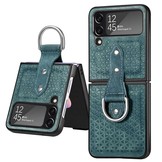 Samsung Galaxy Z Flip4 Kunstleren backcover hoesje met ringhouder - Groen