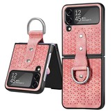 Samsung Galaxy Z Flip4 Kunstleren backcover hoesje met ringhouder - Roze