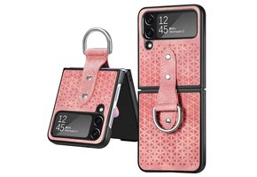 Lunso - Samsung Galaxy Z Flip4 - Kunstleren backcover hoesje met ringhouder - Roze