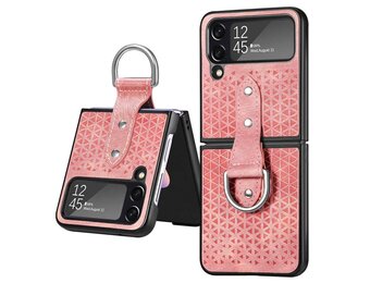 Lunso - Samsung Galaxy Z Flip4 - Kunstleren backcover hoesje met ringhouder - Roze