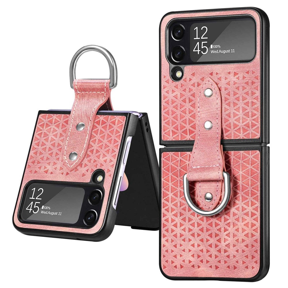 Samsung Galaxy Z Flip4 Kunstleren backcover hoesje met ringhouder - Roze