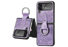 Lunso - Samsung Galaxy Z Flip4 - Kunstleren backcover hoesje met ringhouder - Paars