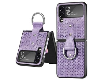 Lunso - Samsung Galaxy Z Flip4 - Kunstleren backcover hoesje met ringhouder - Paars